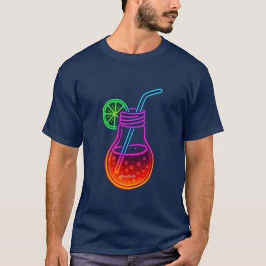 Neon Cocktail Drink Glow T-Shirt (Voorkant)
