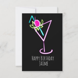 Neon Cocktail Drink Verjaardagsfeest Zwart Kaart