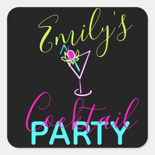 Neon Cocktail Moderne Kunst Feestje Vierkante Sticker (Voorkant)