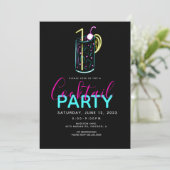 Neon Cocktail Mojito Art Party - Uitnodiging (Staand voorkant)