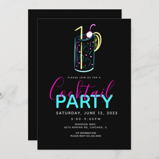 Neon Cocktail Mojito Art Party - Uitnodiging (Voorkant / Achterkant)