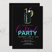 Neon Cocktail Mojito Kunst Feest Uitnodiging (Voorkant / Achterkant)