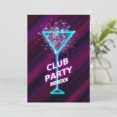 Neon-Cocktail Night Club Party Invitation (Staand voorkant)