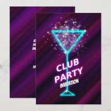 Neon-Cocktail Night Club Party Invitation