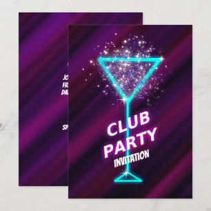 Neon-Cocktail Night Club Party Invitation