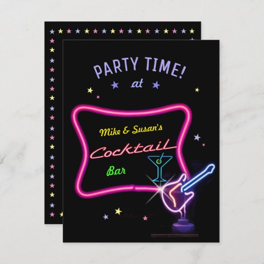 Neon Cocktail Party (aanpasbaar) Kaart (Voorkant / Achterkant)