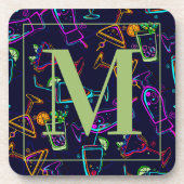 Neon Cocktails en Drinken op zwart monogram Bier Onderzetter (Voorkant)