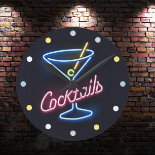 Neon Cocktails Home Bar Decor Den Wall klok