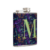 Neon cocktails op zwarte monogram personalizeerbar heupfles (Rechts)