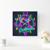 Neon Cocktails Sign Square Wall klok (Huis)