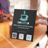 Neon Coffee Cup Sociale media Scan Codes Reclamebord Met Voetstuk