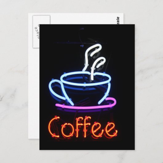 Neon Coffee Sign on Black Briefkaart (Voorkant / Achterkant)