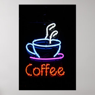 Neon Coffee Sign on Black Poster