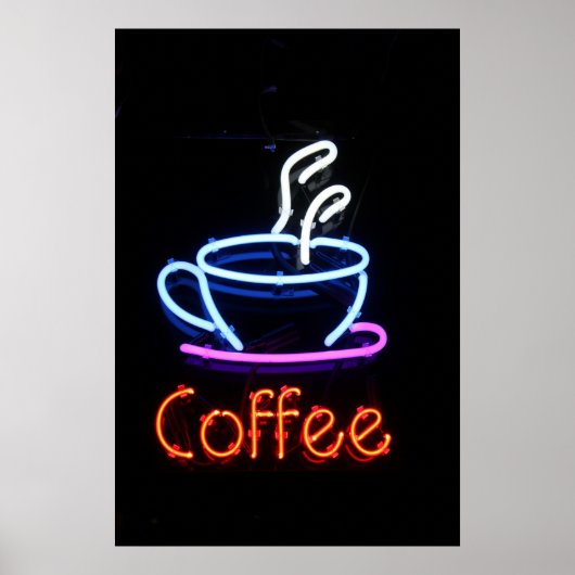 Neon Coffee Sign on Black Poster (Voorkant)