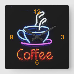 Neon Coffee Sign on Black Vierkante Klok