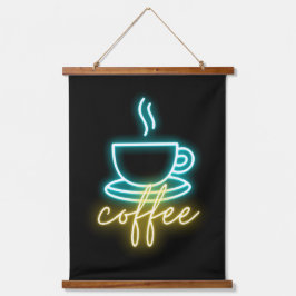 Neon Coffee-symbool en tekst Hangend Wandkleed