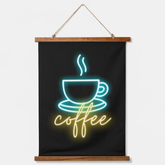 Neon Coffee-symbool en tekst Hangend Wandkleed (Voorkant)