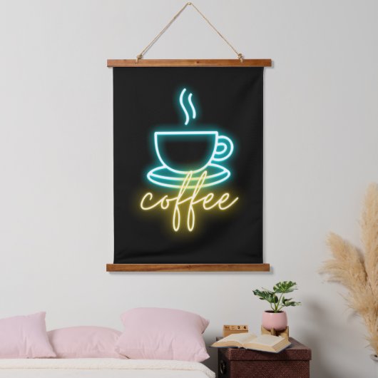 Neon Coffee-symbool en tekst Hangend Wandkleed (Slaapkamer)