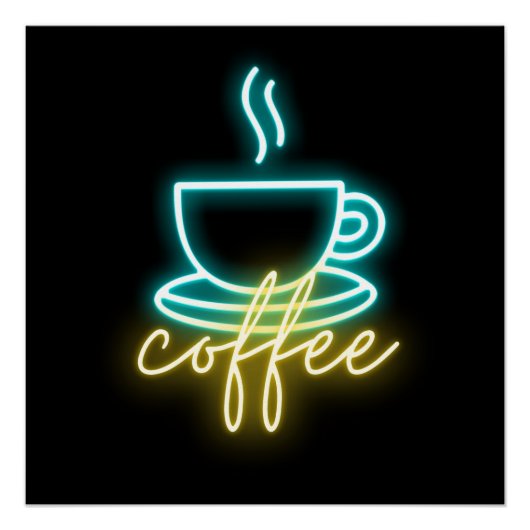 Neon Coffee-symbool en tekst Perfect Poster (Voorkant)