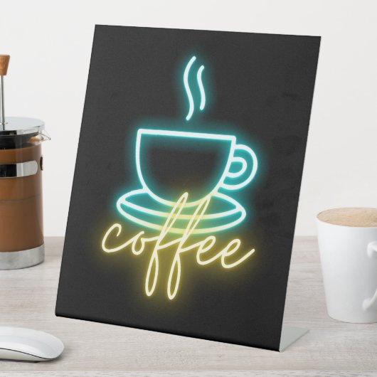 Neon Coffee-symbool en tekst Reclamebord Met Voetstuk (Insitu)