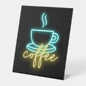 Neon Coffee-symbool en tekst Reclamebord Met Voetstuk (Voorkant)