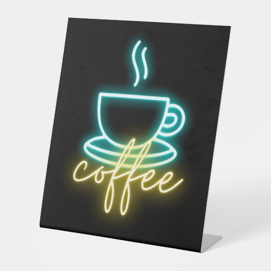 Neon Coffee-symbool en tekst Reclamebord Met Voetstuk (Voorkant)
