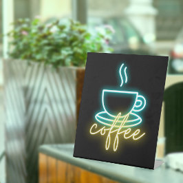 Neon Coffee-symbool en tekst Reclamebord Met Voetstuk