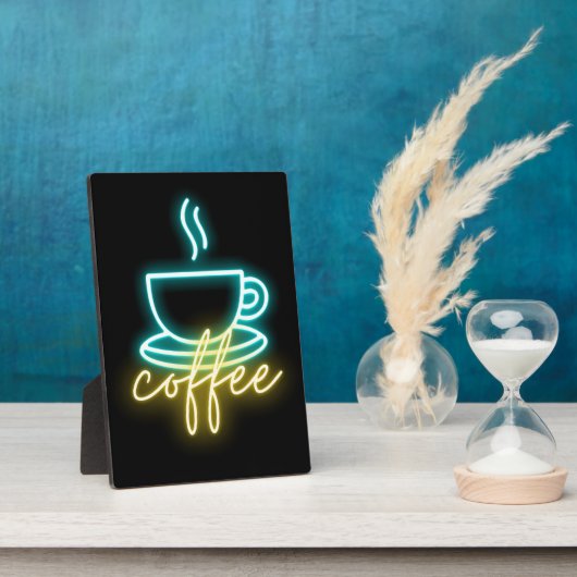 Neon Coffee Symbool en teksttabletop Fotoplaat (Zijkant)