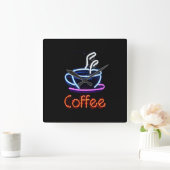 Neon Coffee-teken Vierkante Klok (Huis)