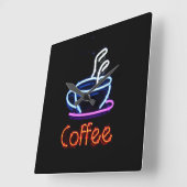 Neon Coffee-teken Vierkante Klok (Hoek)