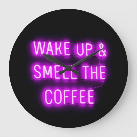 NEON COFFEE WALL CLOCK WAKE SMELL COFFEE OP GROTE KLOK (Voorkant)