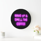 NEON COFFEE WALL CLOCK WAKE SMELL COFFEE OP GROTE KLOK (Huis)