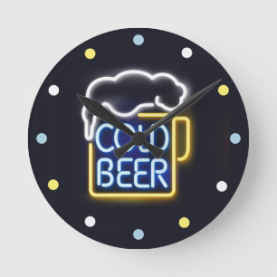 Neon Cold Beer Mancave Bar Den Wall klok