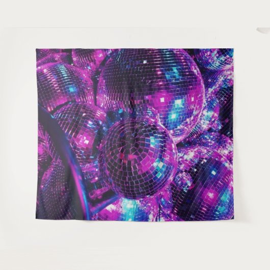 Neon Color Disco Ball Tapestry Wandkleed (Voorkant (horizontaal))