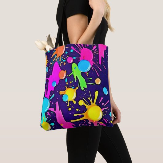 Neon Color Splash Art Tote Bag (Dichtbij)