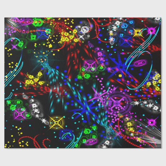 Neon Color Stars Swirl Paint Psychedelic Pattern Cadeaupapier (Vlak)