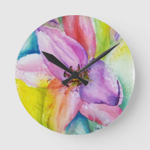 NEON COLORED LILY WALL CLOCK RONDE KLOK