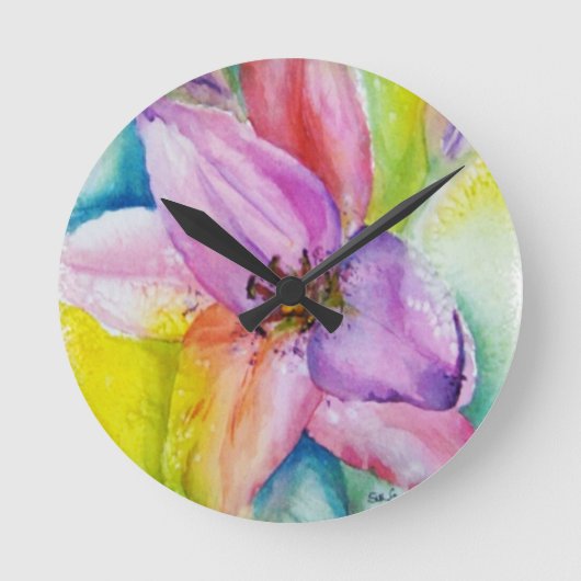 NEON COLORED LILY WALL CLOCK RONDE KLOK (Voorkant)