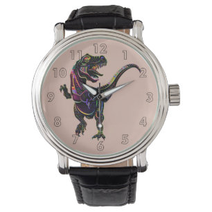 Neon Colored Tyrannosaurus Rex Dinosaur Horloge