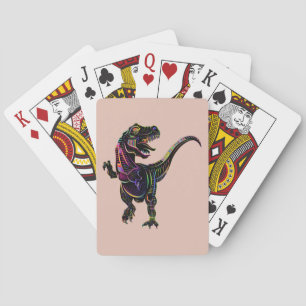 Neon Colored Tyrannosaurus Rex Dinosaur Pokerkaarten