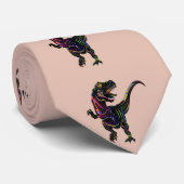 Neon Colored Tyrannosaurus Rex Dinosaur Stropdas (Opgerold)