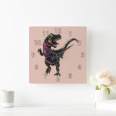 Neon Colored Tyrannosaurus Rex Dinosaur Vierkante Klok (Huis)