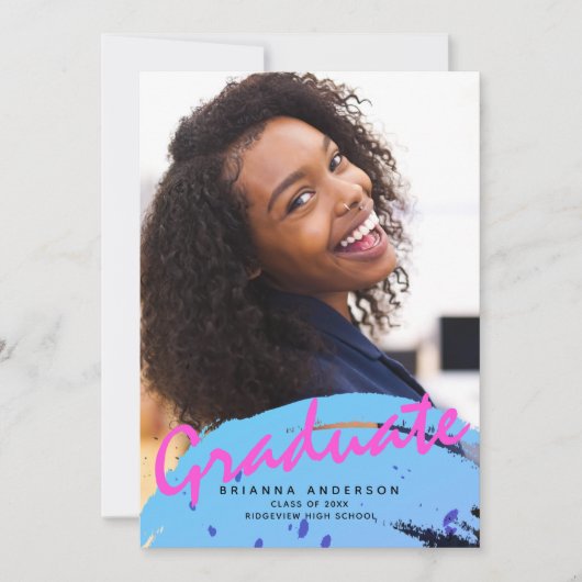Neon Colors Brush Strokes Photo Graduparty Kaart (Voorkant)