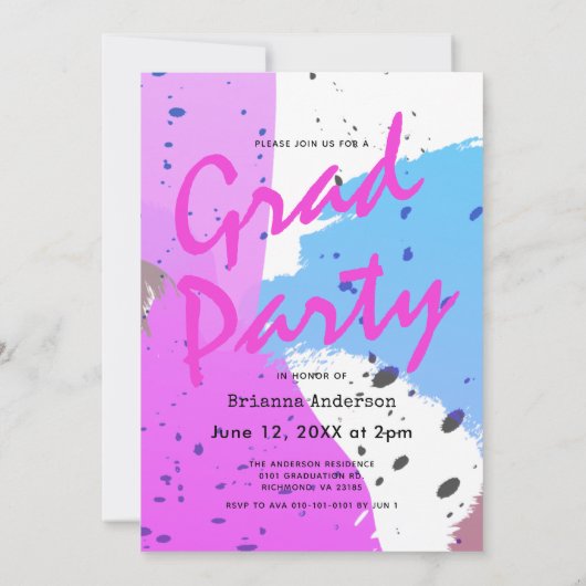 Neon Colors Brush Strokes Photo Graduparty Kaart (Achterkant)