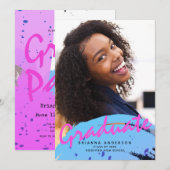 Neon Colors Brush Strokes Photo Graduparty Kaart (Voorkant / Achterkant)