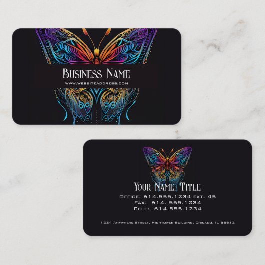 Neon Colors  Butterfly Black Visitekaartje (Voorkant / Achterkant)