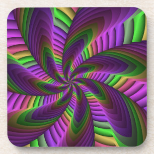 Neon Colors Flash Crazy Colorful Fractal Patroon Bier Onderzetter