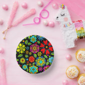 Neon Colors On Black Retro Floral Seamless Pattern Papieren Kommen (Feest)