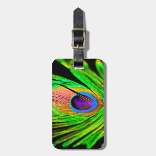 Neon Colors Peacock Feather Bagagelabel (Voorkant verticaal)