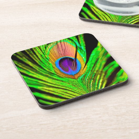 Neon Colors Peacock Feather Bier Onderzetter (Linkerzijde)